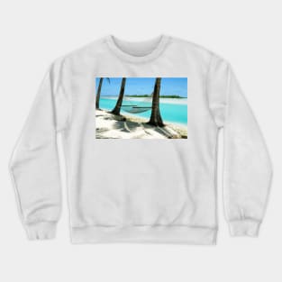 Empty hammock between two tropical palm trees in Cook Islands. Crewneck Sweatshirt